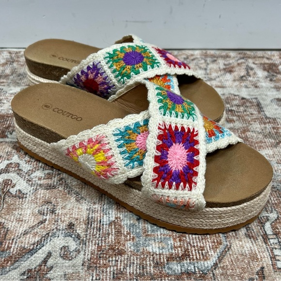 Coutgo Shoes - Coutgo Platform Espadrille Sandals Women 8 Floral Crochet Cork Platform Open Toe